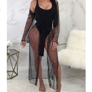 Black Sheer beaded Fashion Duster / Cardigan